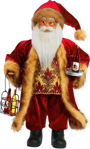 Boneco Natal Papai Noel Sommelier Tecido 41cm Cor Vermelho sem