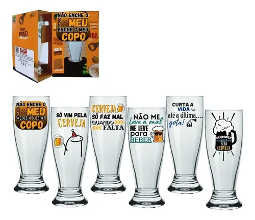 Kit 6 Copos Vidro Pilsen Munich 200ml Cerveja Nadir Figueiredo