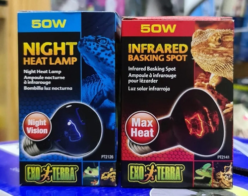 Combo 1 Foco Infrarrojo Calor 50w Exoterra 1 Foco Noche 50w