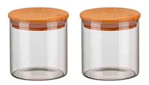 Conjunto 2 Pote De Vidro Redondo C/ Tampa De Bambu 500ml