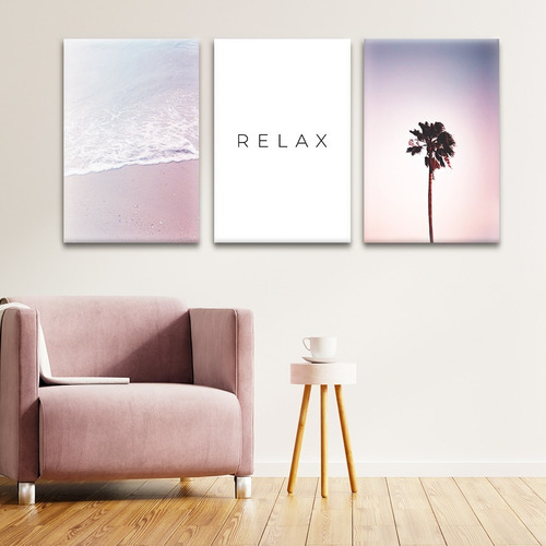 Cuadro Tríptico Decorativo Moderno 130x60cm Playa Relax P