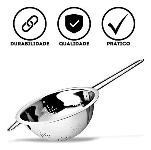 Escorredor Massa Macarrão Legumes Multiuso Inox C/ Cabo 22cm Rei Dos Térmicos