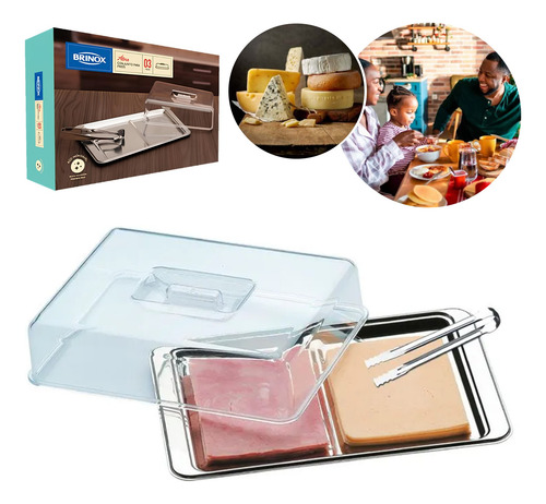 Kit Café: Porta Frios E Queijeira Inox Com Tampa Acrílica