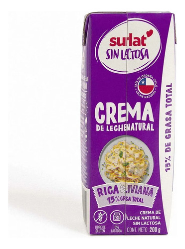 Crema De Leche Surlat Sin Lactosa 6x200g
