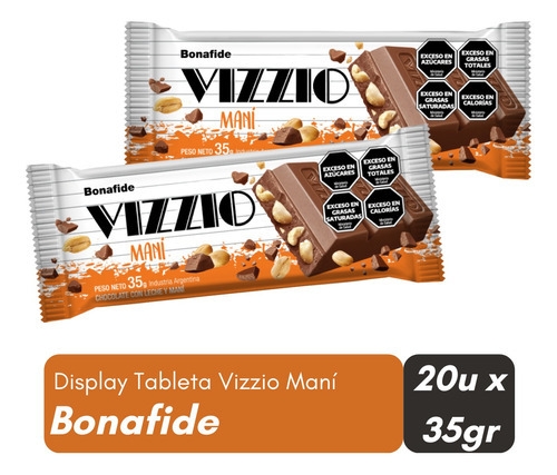 Display Tabletitas Vizzio Chocolate Con Almendras 20u X 35gr