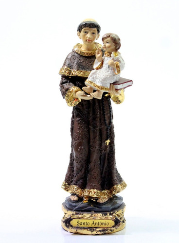 Imagem Santo Antonio Com Detalhes Dourados Em Resina 30cm