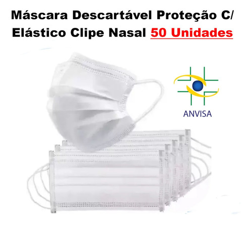 Máscara Descartável De Protecão Facial Tripla  Branca Caixa 