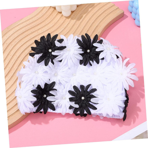 Gorro De Baño De Tela De Doble Capa Con Flores De Perlas
