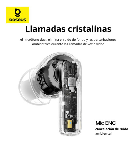 Audifonos Inalambricos Bluetooth 5.3 Baseus Bowie E20 33 horas con el estuche de carga hasta 6 horas de uso continuo resistente al agua IPX5 compatible con Android iOS Windows Color Blanco
