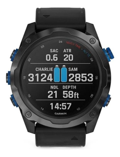 Smartwatch Garmin Descent Mk2i 1.4" caja 52mm de  polímero reforzado y metal carbon gray, malla  black de  silicona
