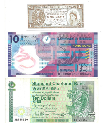 Hong Kong: 3 Billetes Sin Circular Y Excelente.