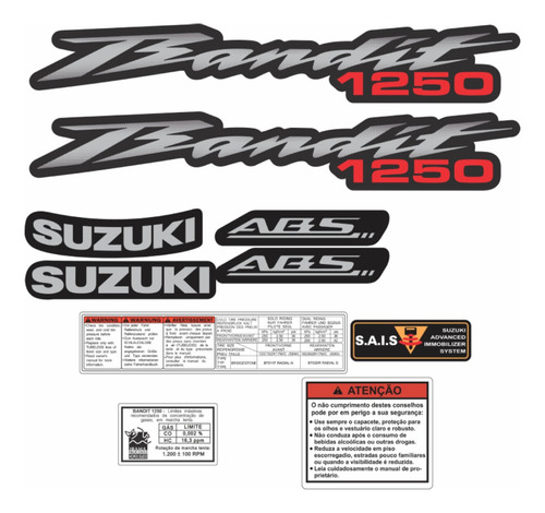 Kit Jogo Emblema Adesivo Suzuki Bandit 1250 2011 Preta 005