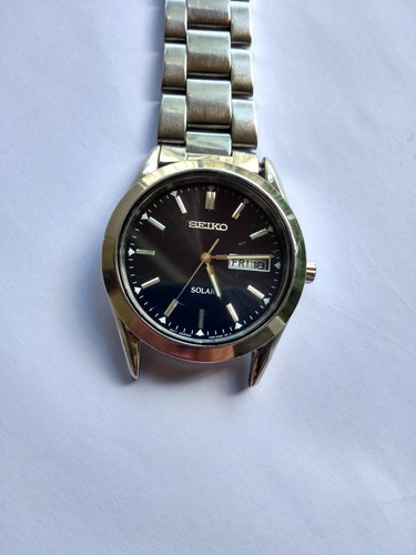 Lindo Seiko Solar Masculino Aço Inoxidável Fundo Preto 