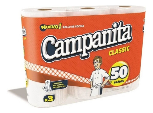 Rollo De Cocina Classic Uso Familiar Campanita 3x50 Paños