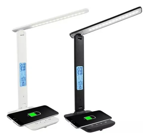 Lámpara Escritorio Táctil Plegable Led Hora Temperatura Estructura Blanco