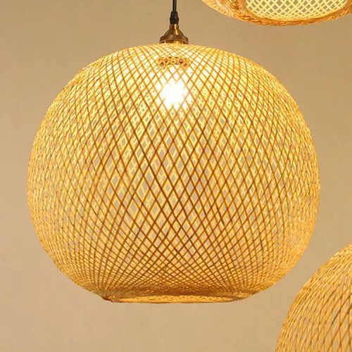 Luminária Pendente De Bambu Em Tecido De Vime Para Sala De E