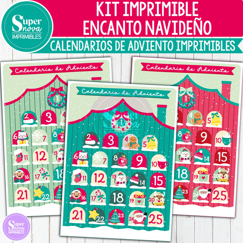 Kit Imprimible Calendarios De Adviento Navidad Enc