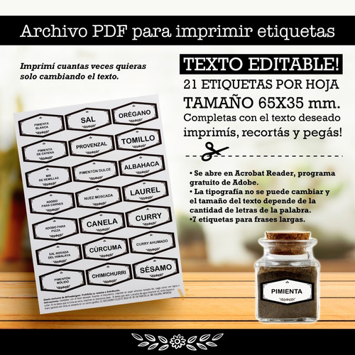 Archivo Pdf Etiquetas Stickers Frasco Condimento P/ Imprimir