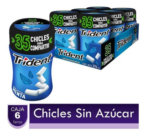 Chicles Trident X Botella Menta 35's Display X6 Tarros