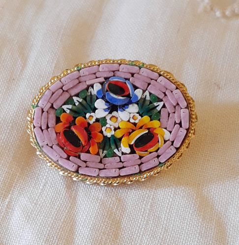 Antiguo Broche Con Micromosaicos Made In Italy 