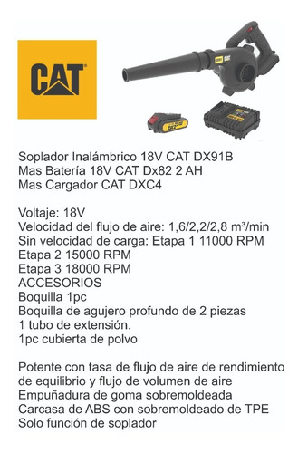 Imagen 2 de 8 de Soplador Inalámbrico Cat Dx91 18v Batería 2ah Y Cargador Cat