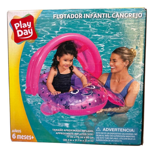 Silla Inflable Para Bebe Play Day Con Techo, Cangrejo Rosa