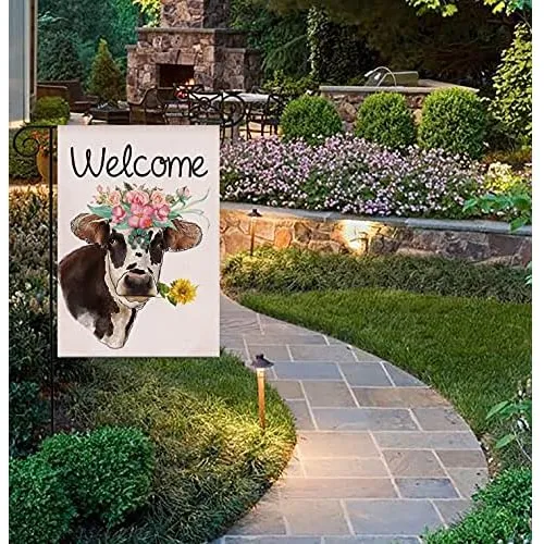 Bandera De Jardín De Primavera Y Verano Vacas De Bienv...