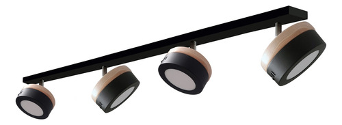 Aplique Riel De Techo Orientable Madera Negro 4 Luces Led 