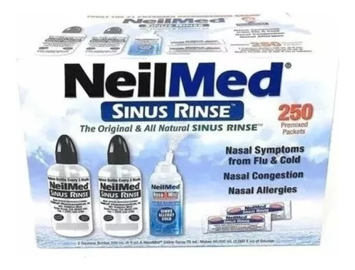 Neilmed Sinus Rinse 2 Botella 240ml + 1 Spray 75ml + 250pack Color Blanco