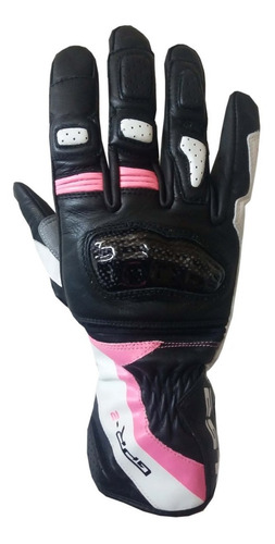 Guantes De Cuero Moto Ls2 Gpr-2 Negro Blanco Rosa