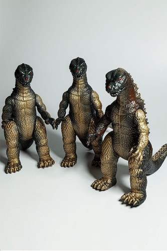 Set 3  Golden Godzillas  (green Metal Flakes)