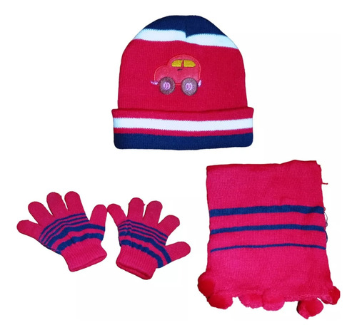 Set Invierno Gorro Guantes Bufanda Lana Infantil Niños