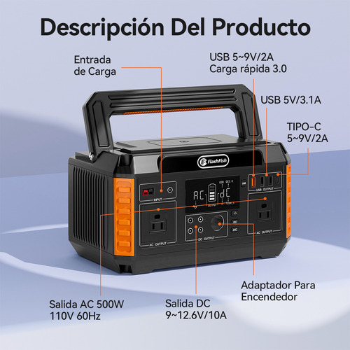 Flashfish P60 Portátil Solar Generador Electrico 520wh/500w
