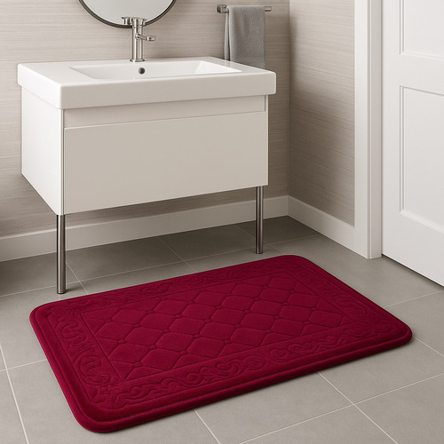 Alfombra Piso Baño Cocina 40 X 60 Cm Diseño Rombo Memory Foam Antideslizante Base Segura Lavable Acolchada Absorbente Suave Decorativa Moderna Durable