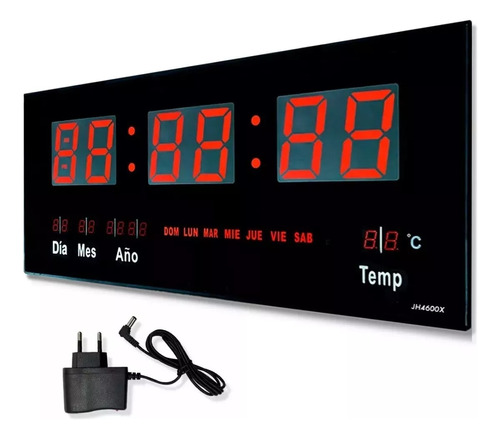 Reloj Digital Pared Luz Led Hora Fecha Temperatura 37x20cm Reloj De Pared Trabajo Leon Import