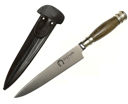 Imagen 3 de 6 de Cuchillo El Criollo Artesanal 15cm Inox Cabo Madera Alpaca