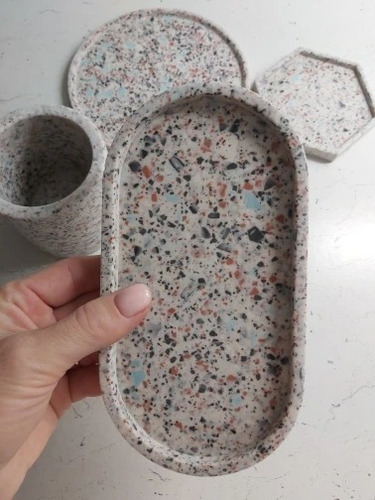 Imagen 4 de 9 de Set 2 Molde Silicona Bandeja Posa Vaso Oval 2 Tamaños Yeso