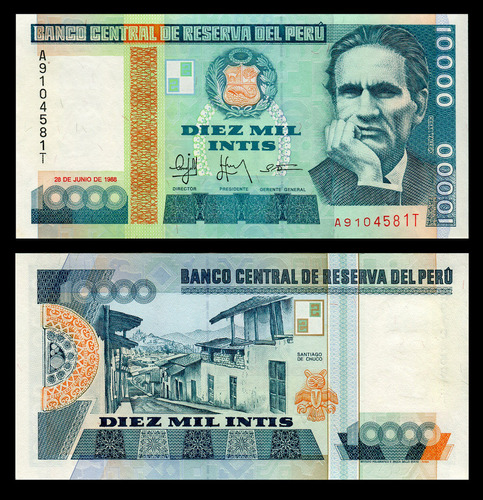 Billete De Colección 10000 Intis - Cesar Vallejo