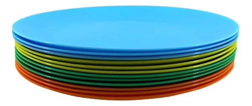 Pack De 12 Platos De Plástico Reutilizables Multicolor