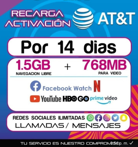 Imagen 2 de 2 de Chip Sim Att Lada Cdmx Saldo 14 Dias