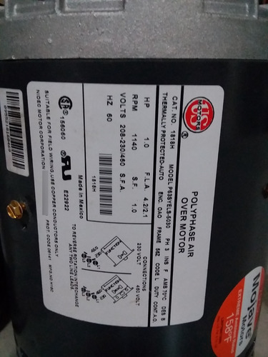 Imagen 2 de 3 de Motor Ventilador 1 Hp 220 - 460v 1140 Rpm Us Motors Chillers