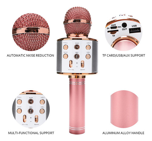 Micrófono Inalámbrico Bluetooth Para Karaoke, Color Azul