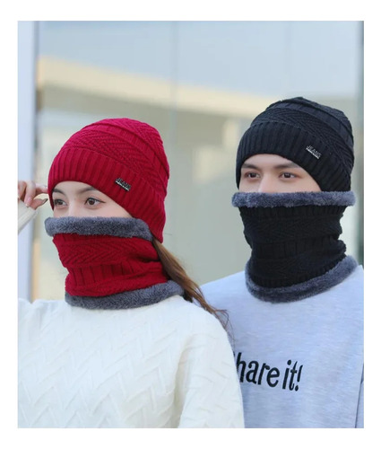 Conjunto De Gorro De Invierno De Punto Y Bufanda, Forro Pola