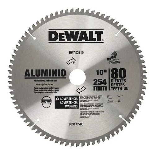 Disco De Sierra Circular 10 PuLG Para Aluminio 80 T Dewalt