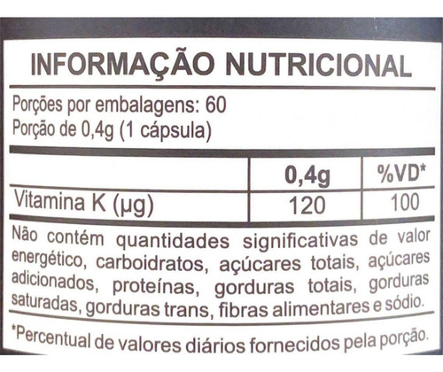 Vitamina K2 Mk7 - 60 Cápsulas Sabor Without Flavor
