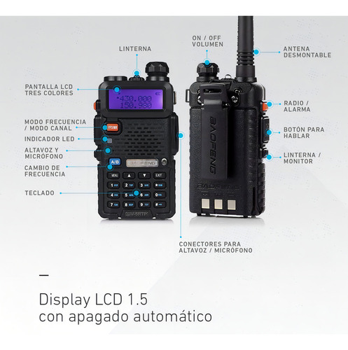 Handy Baofeng Uv5r 8w Bibanda Radio Walkie Talkie Vhf Uhf Auricular Manos Libres Color Negro Tipo De Frecuencia Uhf/vhf