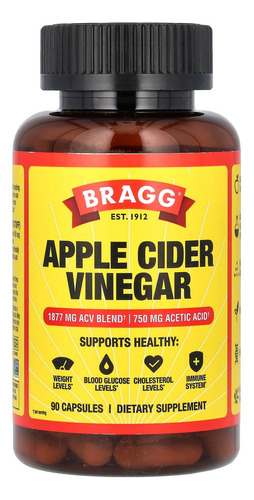 Suplemento De Cápsulas De Vinagre De Maçã Bragg 750 Mg Com D