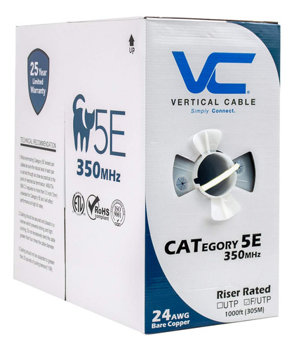 Cable Vertical Cat5e, 350 Mhz, Blindado, 24awg, Cobre Desnud