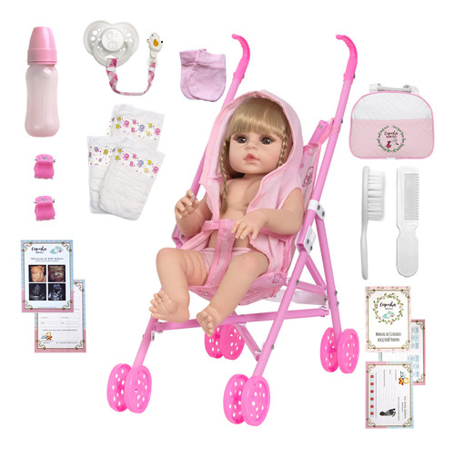Boneca Reborn Loira Cabelo Longo Saída de Banho Cegonha Reborn Dolls