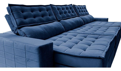 Sofá Retrátil 4,15m Cama Inbox Big Puffer. Com Softgel d40 Cor Azul